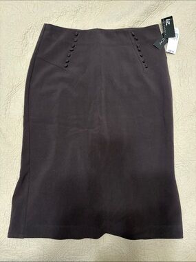 Iz Byer Dark Brown Pencil Skirt with Button Trim